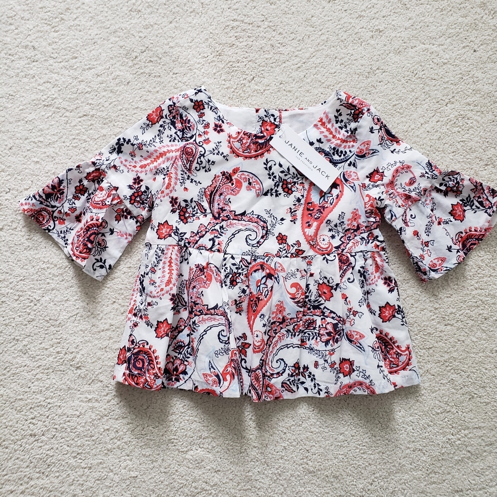NWT Janie and Jack Paisley Peplum Blouse with Bell Sleeves sz2T